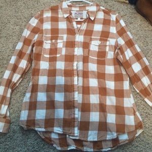 Tan and white plaid button down