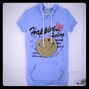 Light Blue Happy Face Hoodie S