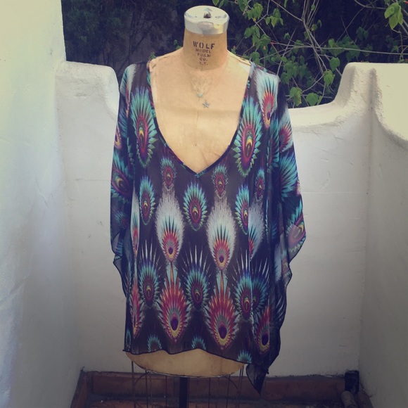 Planet Blue Malibu feather print caftan
