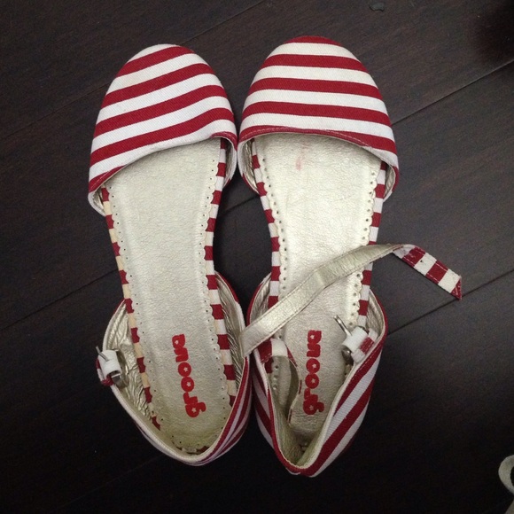 Red Stripped Sandals with strap around ankle