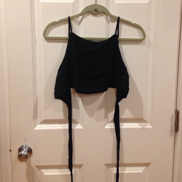 Brandy Melville Black Tie Back Crop Top