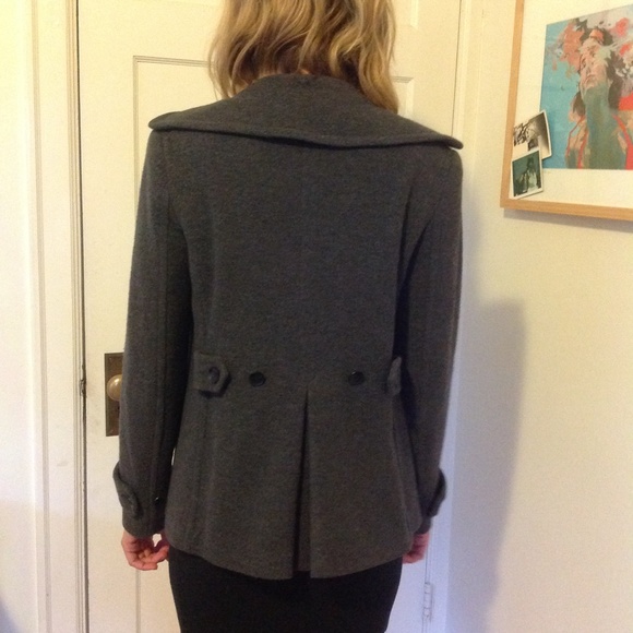 THEORY beautiful grey pea coat wool silk jacket - Picture 2 of 3