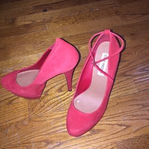 Red suede Mary Jane's