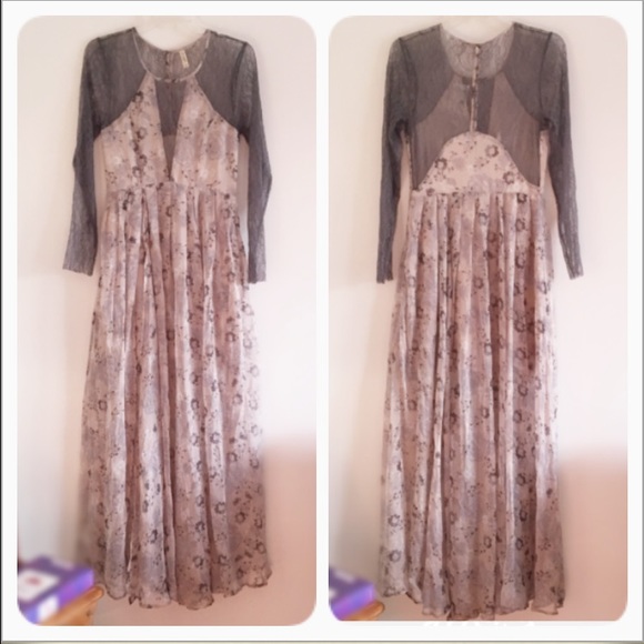 💘HP💘NWOT FREE PEOPLE WATERCOLOR DEEP V MAXI DRES - Picture 2 of 4