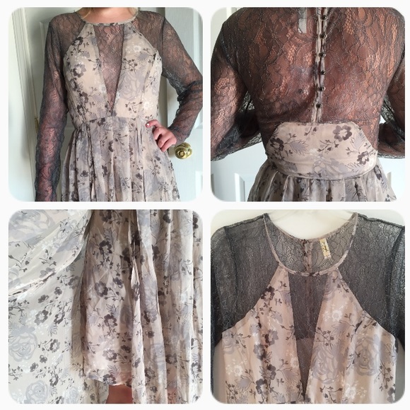 💘HP💘NWOT FREE PEOPLE WATERCOLOR DEEP V MAXI DRES - Picture 3 of 4