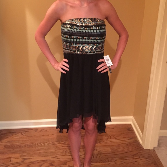 Sequin strapless high low dress