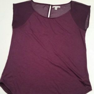 Purple shirt with sheer sleeves