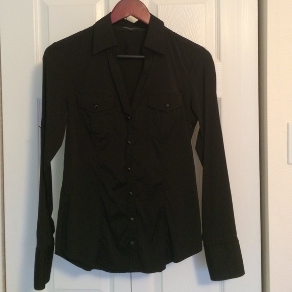Express black V-neck tailored dress shirt