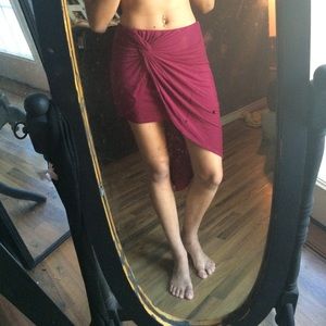 maroon high-low skirt