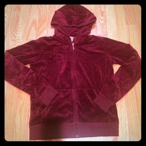 JUICY COUTURE MAROON VELOUR ZIP UP