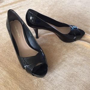 Via Spiga Black Patent Peep Toe Pump with Platform