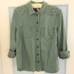 studded green denim shirt