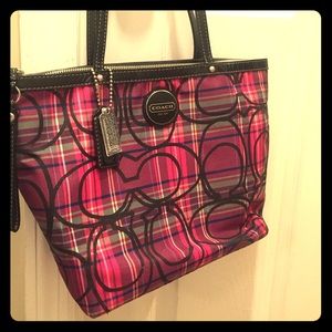 Pink plaid coach purse