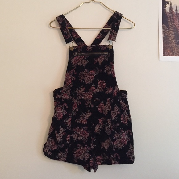 Kimchi Blue velvet floral overalls