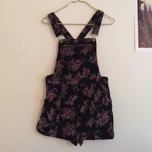 Kimchi Blue velvet floral overalls