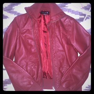 Red Leather Bomber Jacket