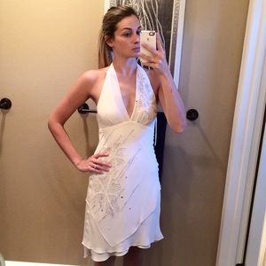 Marilyn inspired flowy white sequined BCBG Dress