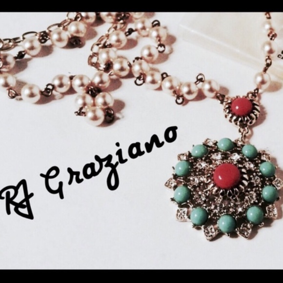 RJ Graziano Pearl Turquouse Coral Lariat Necklace - Picture 1 of 2