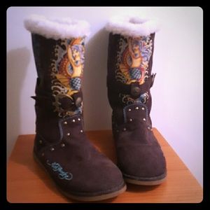 REDUCED!!!!! Ed Hardy Brown & Teal Mermaid Boots