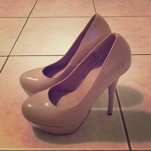 Nude patent leather heels