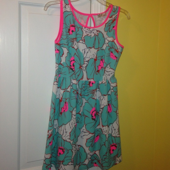 Neon floral dress. Worn once!!!