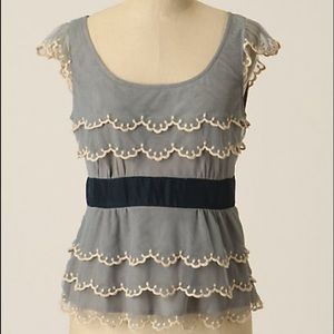 Anthropologie Floreat Blue Tiered Lace top