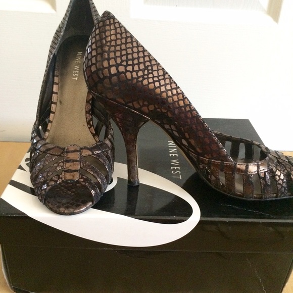 Nine West cage style peep toes in copper tones