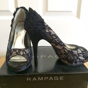 Ruffled lace peep toed pumps