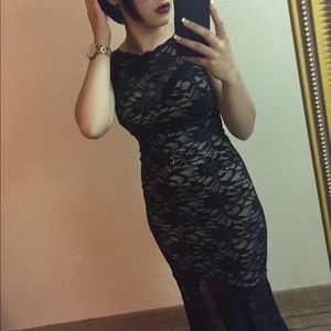 Black formal dress with lace.