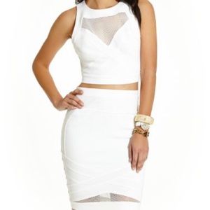White Guess Crop Top and Skirt Set
