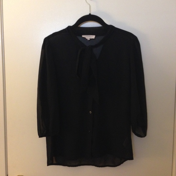 Forever 21 Black Sheer Blouse w/ Front Tie (Med)