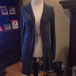 Dark powder blue acid washed hooded cardigan