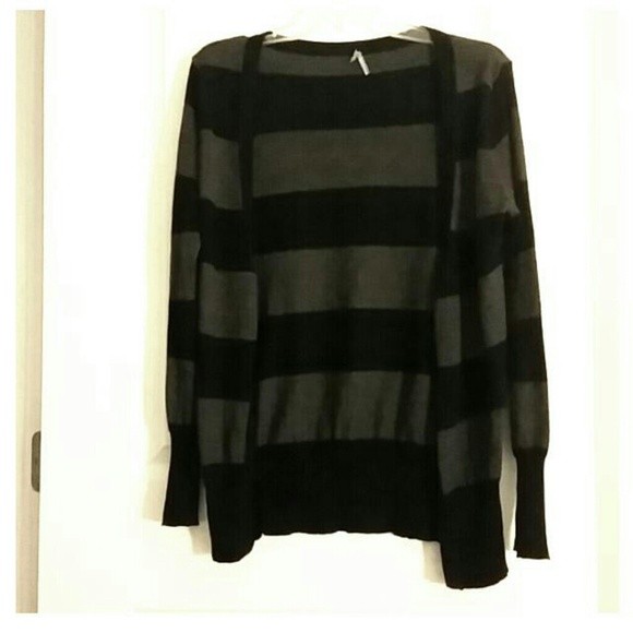 Black and Grey Striped Cardigan L