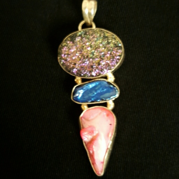 Sterling silver hand made pendant, Natural stones