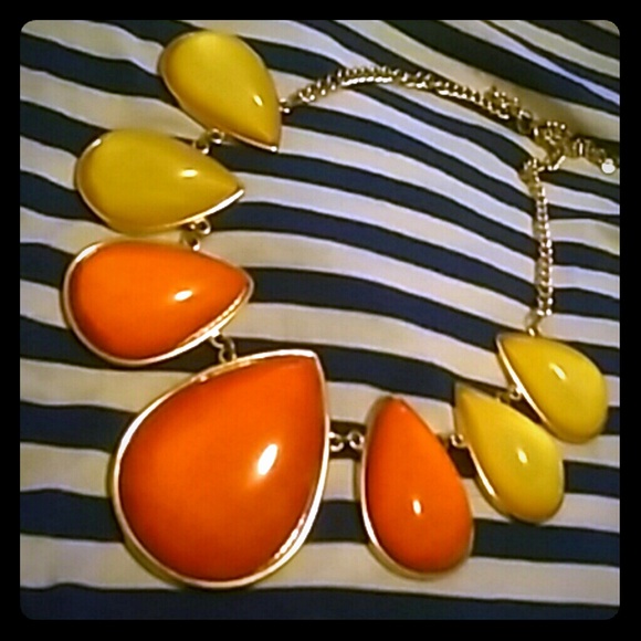 Gold Orange and Yellow Teardrop Necklace
