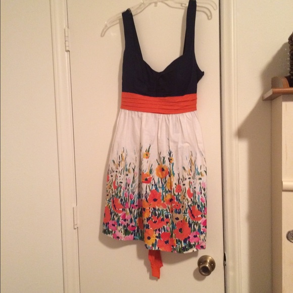 Navy and orange floral dress
