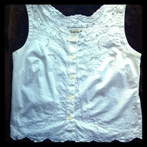 Vintage White Cotton Eyelet Tank - Size 8