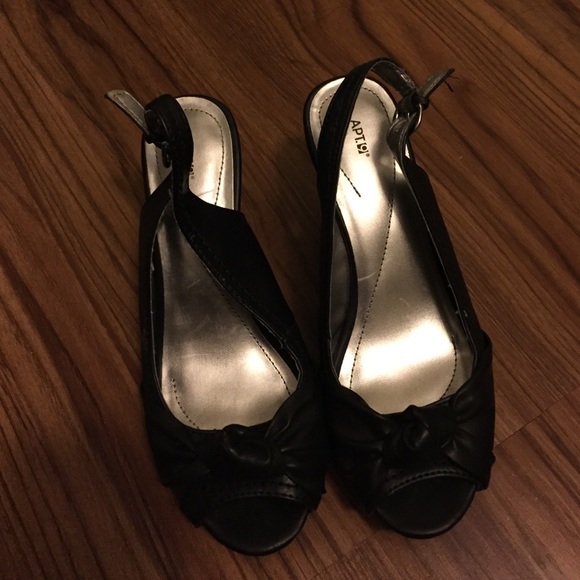 Black pleather wedge espadrilles sling back