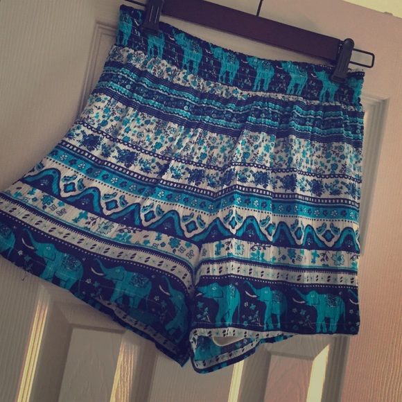 Francesca's Blue Elephant Pattern Shorts