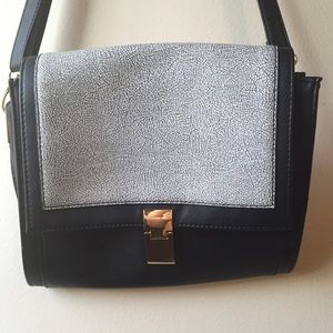 Black, gray & gold cross-body purse.