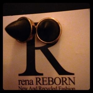 Pointed black leather gold trimmed earrings