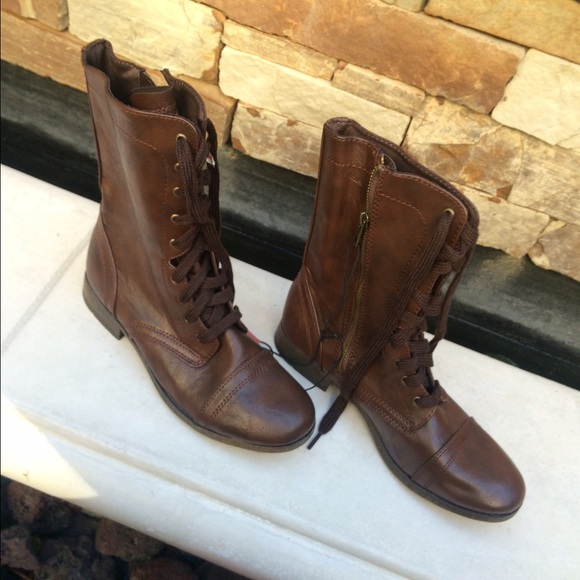Brown Cognac Combat Boots