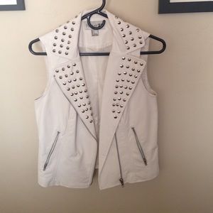 White Faux leather studded vest