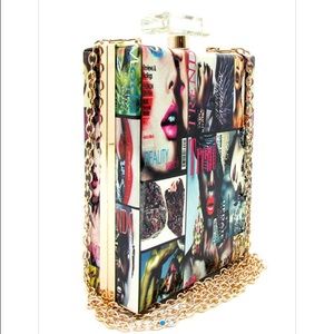 Magazine Print Perfume Bottle Clutch