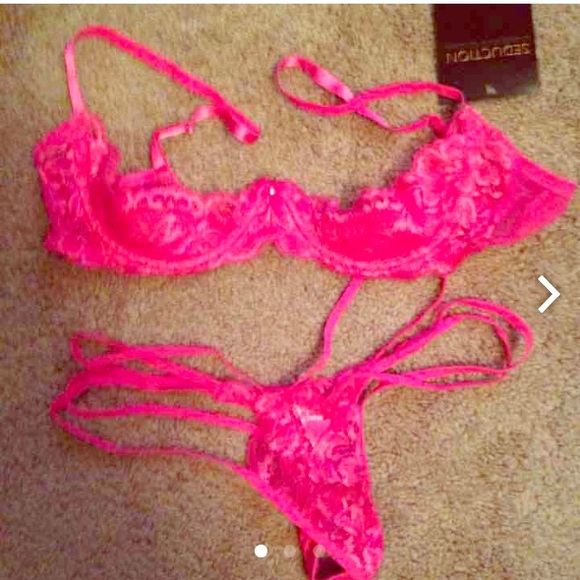 Hot pink half bra and thong set