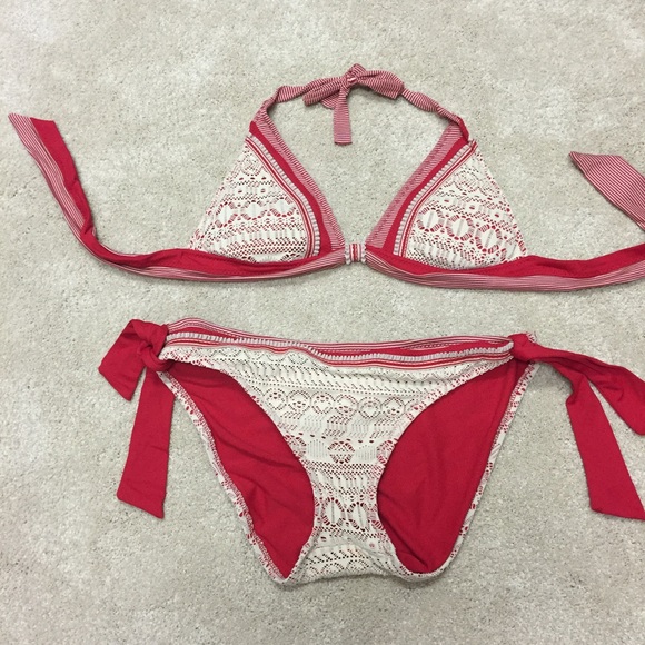 GUC, Becca red and tan lace swim suit