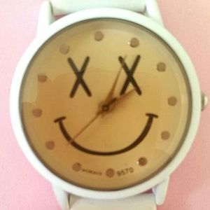 White Smiley Face Wristwatch