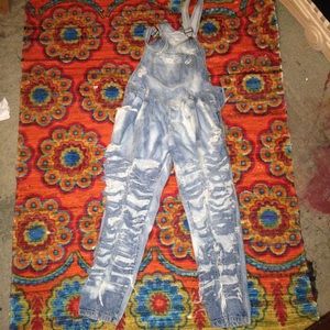 Guess distressed denim overalls