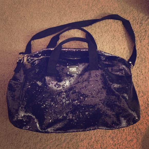 VICTORIAS SECRET PINK black sequin duffle bag