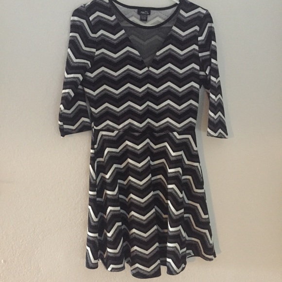 Black grey white chevron dress